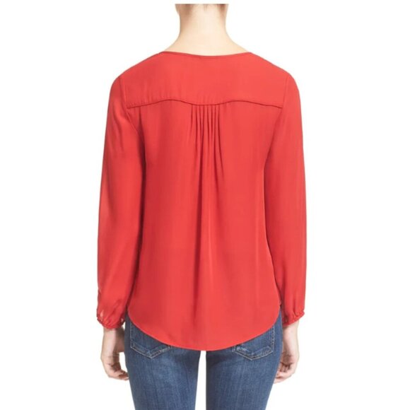 Joie Odelette Silk Top Womens Medium Red V Neck Tassel Ties Long Sleeve Blouse - Picture 6 of 10